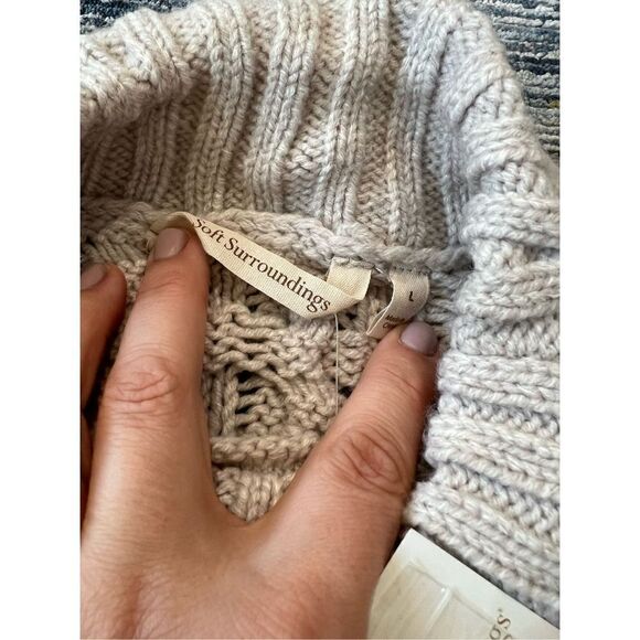 Soft Surroundings NWT Sweater Open Cable Knit Flare Sleeve Mock Neck sz L - Picture 7 of 11